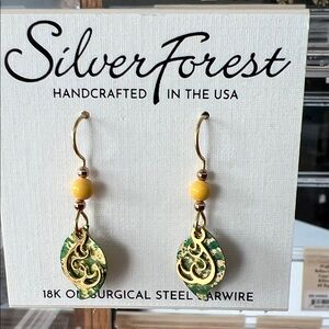 Silver Forest Yellow and Green Leaf Earrings
